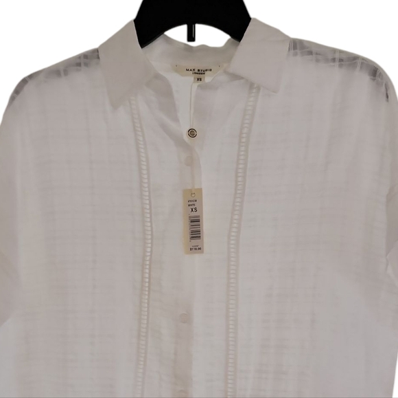 Max Studio White Button Down Shirt Relaxed Fit, short sleeve. NWT - Picture 6 of 8